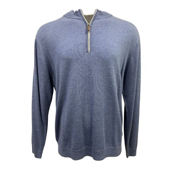 Hart Schaffner Marx Mens Blue Denim Heather XXL Quarter Zip Merino Wool Sweater - Picture 1 of 6